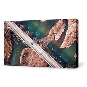 Canvas Wall Art Straight Road Land View from Sky Painting Artwork for Home Prints Framed - 12x18 inches