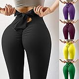 Pantaloni da yoga a vita alta, da donna, alla moda, colore puro, con fascia elas