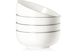 Houlu 40 oz Soup Bowls, Cereal bowls, Pho Bowls, Salad Bowls, Off White Porcelain Bowl Set of 4, 7 inch
