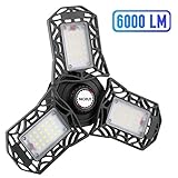 LED Garage Lights, 60W LED Garage Ceiling Lights 6000LM Garage Lighting, Deformable LED Shop Lights for Garage, Warehouse, Corridor, Stadium, etc, Support E26 Screw Socket (No Motion Detection)