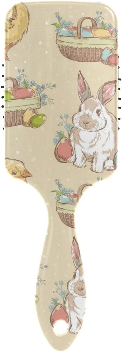 FANTAZIO Easter Vintage Eggs Bunny Chick Hair Brush for Women Men Kids Damaged Curly Wavy Frizzy Fine Hair Massage Brain Acupoints