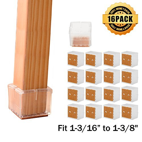 Chair Leg Tips, Mocofo Furniture Leg Feet Wood Floor Protectors with Felt Furniture Pads,Easy Gliding Silicone Chair & Table Glides,16 Pack,Fit Square Length 1-3/16- 1-3/8 Inch (3cm-3.5cm)