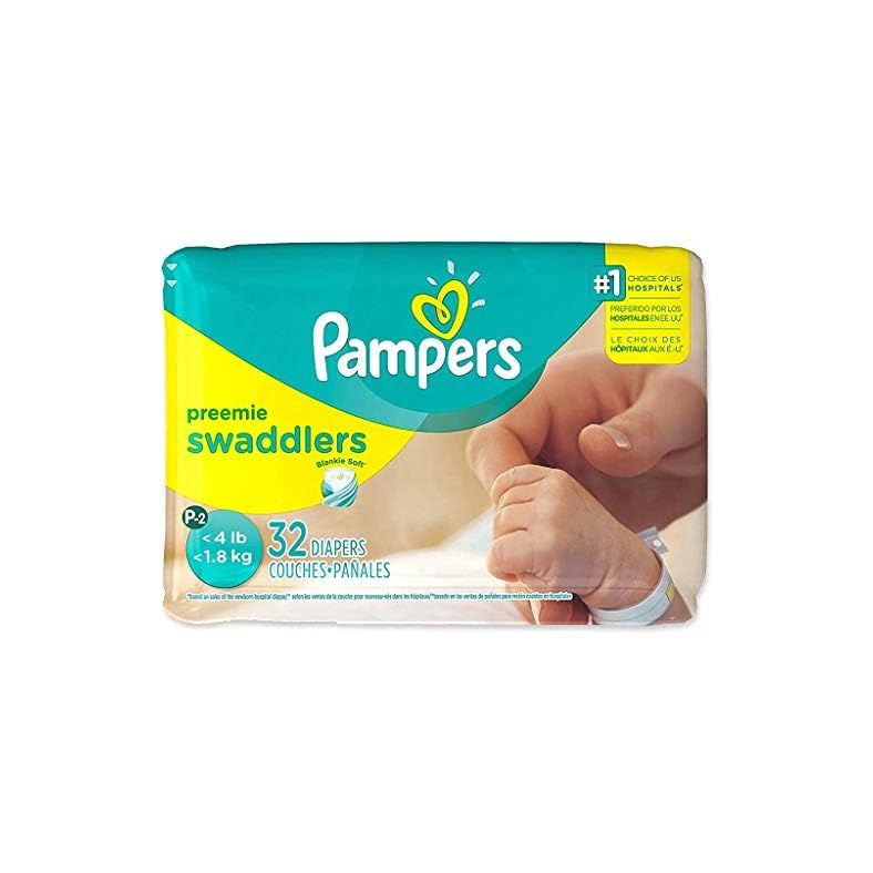 Pampers Swaddlers Preemie Size XS (P-2) Up to 4 lbs – 32 Diaper Count (Pack of 1)
