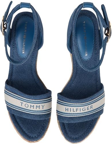 Damen Wedge Sandalen High Webbing aus Canvas, Blau (Denim), 39