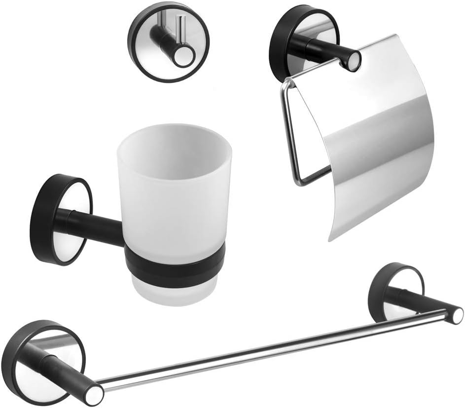 Kapitan Vaso para de dientes, soporte para papel higiénico, gancho para toalla y toallero (40 cm), de Juego, Acero Anoxidable, 3M VHB Cinta Adhesiva ...