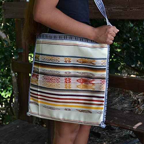 Shoulder Bag Yoga Handmade Hippie Sling Crossbody Bag Purse Inca Pattern Design Top Zip (Vanilla)