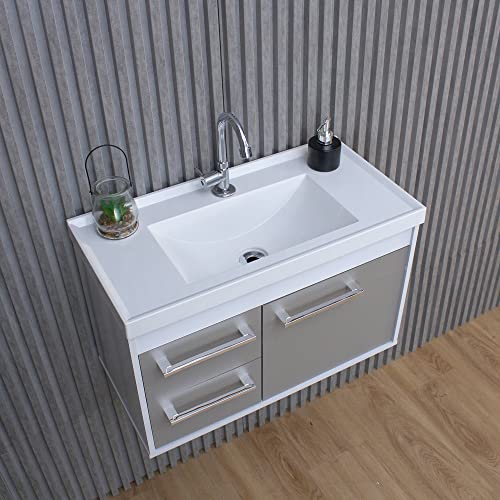 RIVERZZA Kit Armário para Banheiro 60cm MDF com Cuba + Espelheira - Potenza (Gianduia)