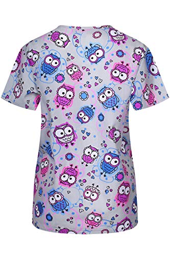 MedPro Women's Printed Medical Scrub Set Mock Wrap Top and Pants H Grey Blue L