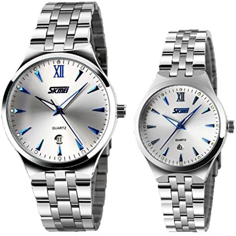 Couple Waterproof Wrist Watches with Steel Band with Calendar Nice for Lovers