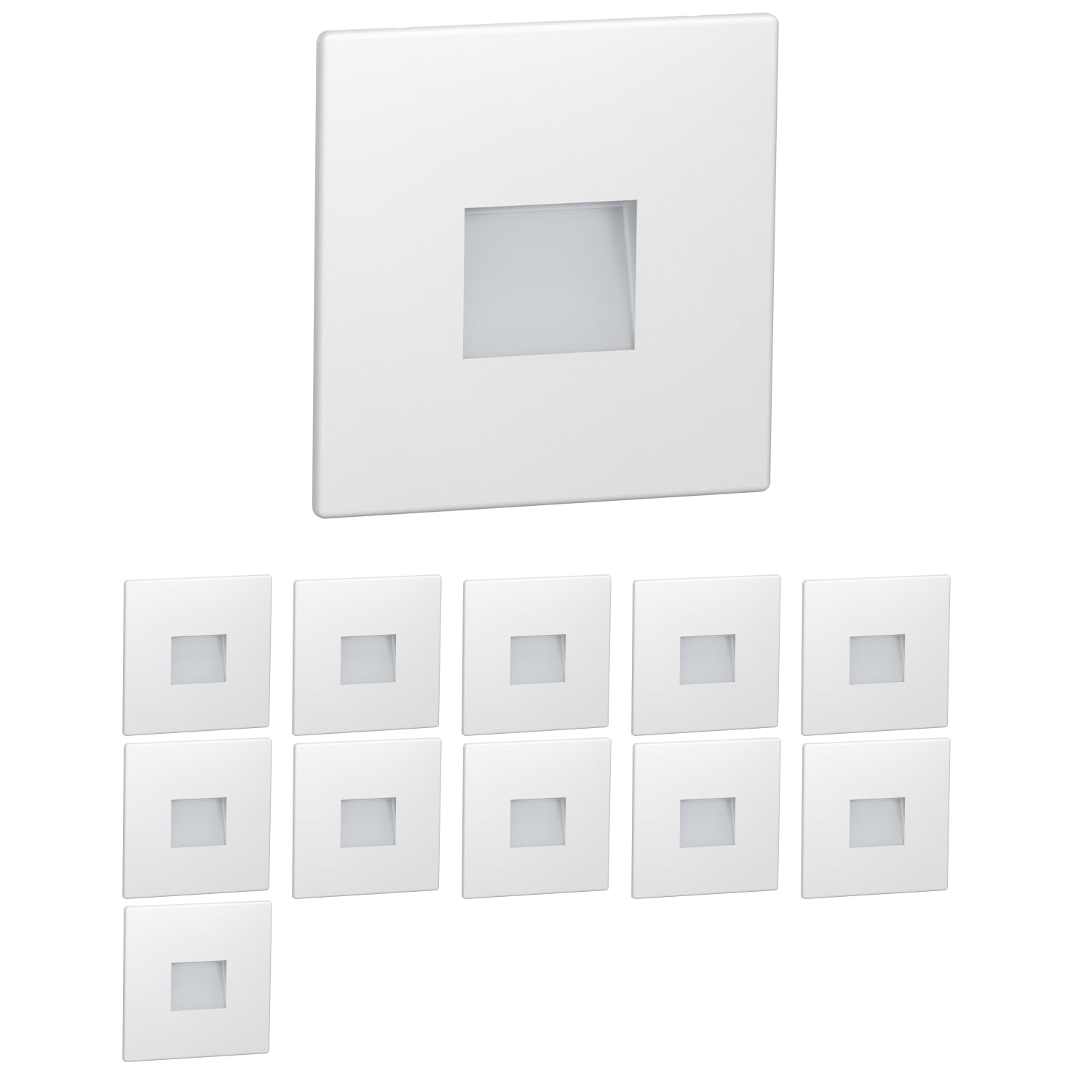 ledscom.de 12 LED Staircase Light/recessed wall Light FOW for Indoors and Outdoors, Downlight, Angular, 85 x 85mm, Warm White