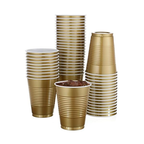 StarMar [Chefcity] 50 Pack 16 Oz Disposable Gold Plastic Cups Big