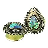 Gold PVD Stainless Steel Teardrop Plugs with Abalone Shell Ear Gauges