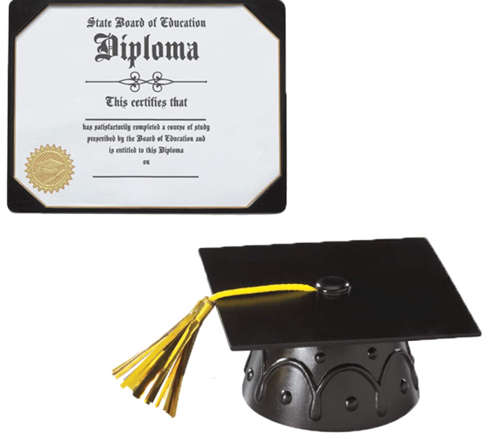 Photo 1 of Plastic Graduation Cap Cake Topper with Graduation Diploma Layon (Black)