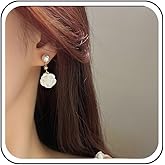 Ximdble Vintage Pearl Flower Drop Earrings Boho Pearl Stud Earrings Gold Flower Dangle Earrings White Camellia Dangle Earrings for Women