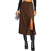 Women's Side Slit A Line Satin Midi Skirt Elastic High Waisted Cheetah Leopard Print Silk Long Skirts for Women