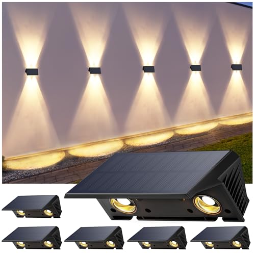 Iirara Solar Wandleuchte Aussen, Solarlampen Für Außen Nach Oben Und Unten Beleuchtet, 4 Leds, Wasserdichte Außenwandleuchten Für Garten Balkon Terrasse Treppen Solarleuchte Warmweiß 6Er