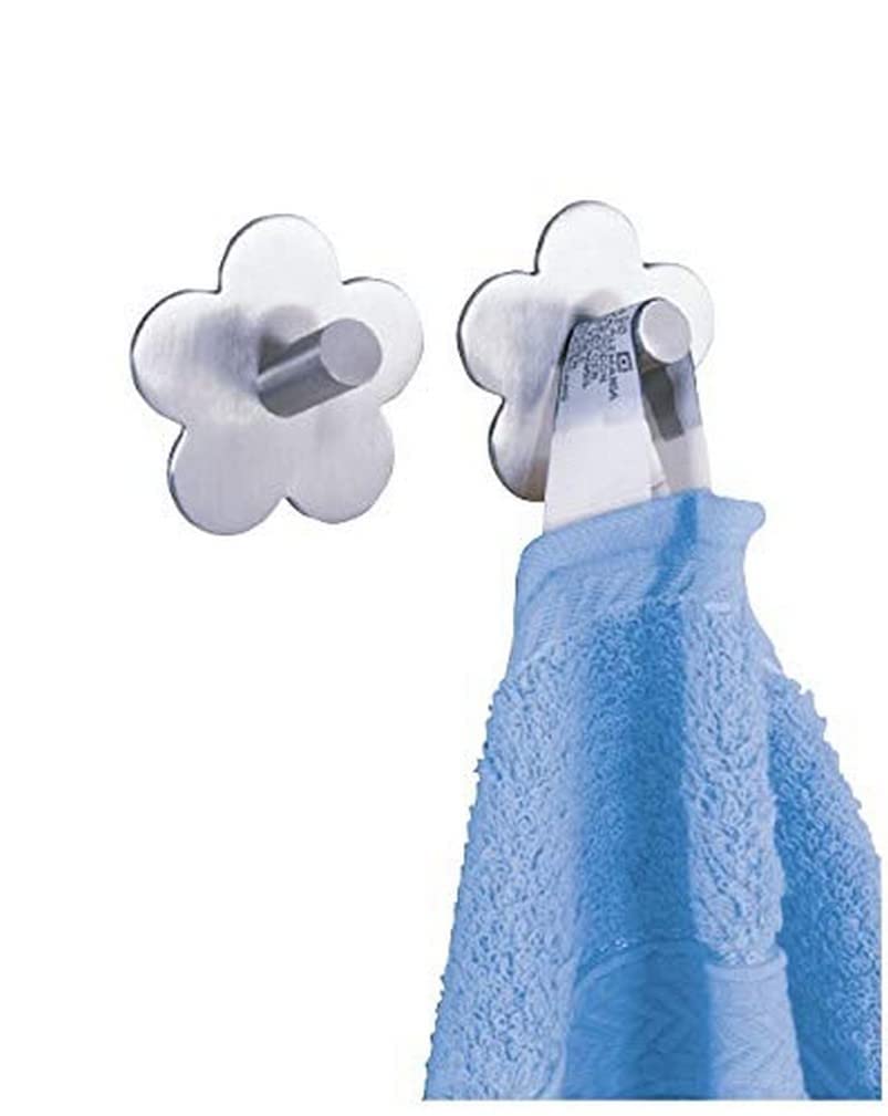 Wenko 4466030100 Wall hook Fiore Matt set of 2, selfadhesive, Metal Stainless steel, 5.8 x 2.8 x 5.8 cm, Matt