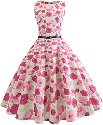 yelloW Rockabilly Prom Dresses for Evening Party Women Vintage Bodycon Sleeveless Dress [40 Types] (L, Type35)