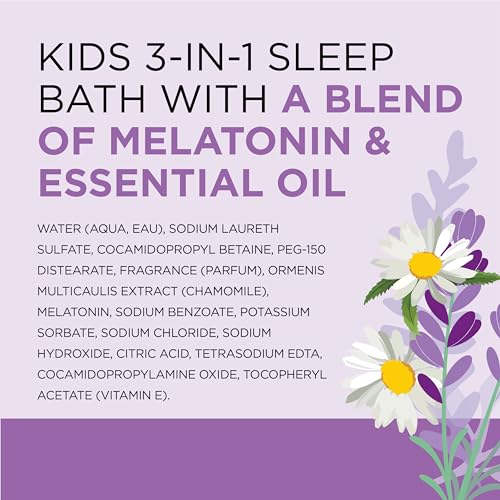 DR TEAL’S KIDS 3-IN-1 SLEEP BATH: BUBBLE BATH, BODY WASH & SHAMPOO WITH MELATONIN & ESSENTIAL OIL, 20 FL OZ (PACK OF 3)