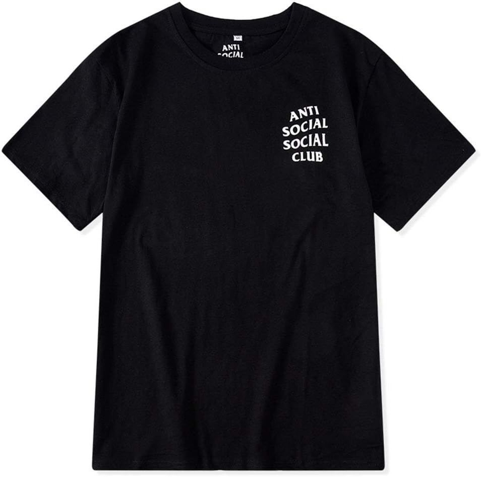 Anti Social Social Club Letter Short Sleeve Men and Women Summer Cotton T-Shirt Short T,Black,XL