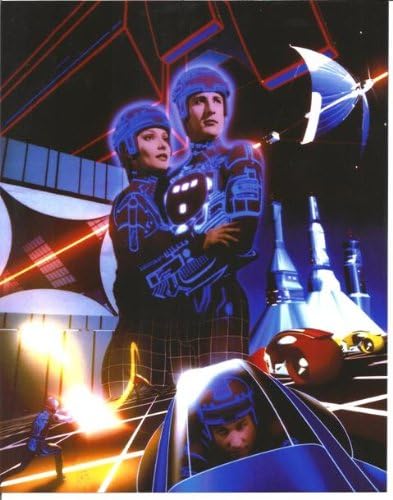 Photographs - Cindy Morgan and Bruce Boxleitner standing with Jeff Bridges in car in Tron 8 x 10 Photo
