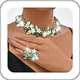 Unicra Flower Bridal Wedding Jewelry Set Gold Green Crystal Necklace Earrings Sets Pearl Formal Costume Jewelry for Women and Brides