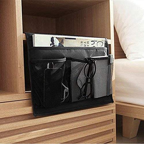 HAKACC Bedside Organiser, Black Bedside Pocket Bedside Storage Organiser for Bunk Bed Sofa Sorting Book Phone Tablet Glasses