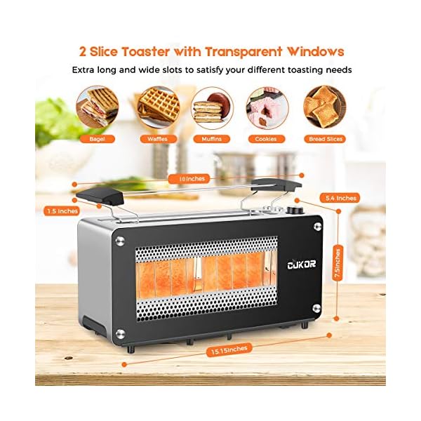 CUKOR 2Slice Long Slot Toaster with Window, Bagel Toaster with Warm