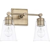 Capital Lighting 121821AD-432 Rory Clear Glass Bath Vanity Wall Mount, 2-Light 200 Total Watts, 10" H x 14" W, Aged Brass