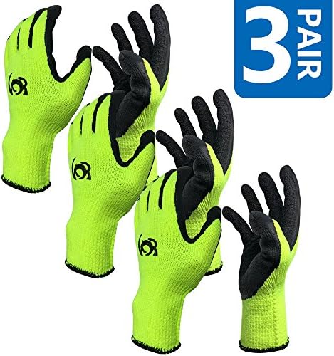 Work Gloves, Costech [Set of 3 Pairs] Knit Latex Coated General Work Glove ; Insulation; Large Size; Non-Slip & Super- Comfort with Textured Rubber Tight Grip Palm for Gardening/Construction (3 PACK)