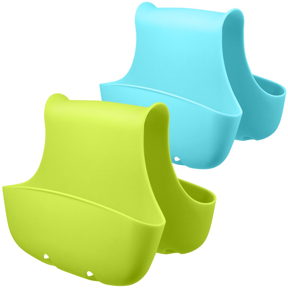 2 Pack Sponge Holder for Kitchen Sink, FineGood Sink Sponge Holder Saddle Sinke Caddy Soap Holder for Kitchen Bathroom Plastic Basket - Blue, Green
