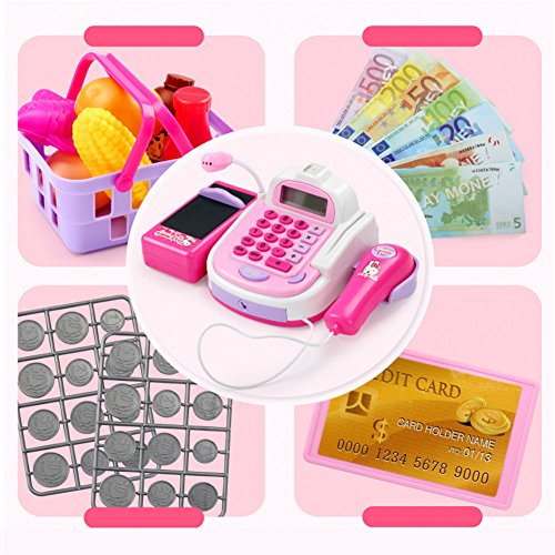 Qiyun Pretend Play Toys Kids Simulation Cash Register Calculator Cashier with Microphone and Sounds Pretend Play Toys - Thumbnail 2