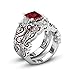 2 Pack Engagement Rings for Women Wedding Ring Set Red Diamond Silver Heart Band Bride Gift 2-in-1 (Size 10, Red & Silver)