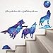 iwallsticker Creative Blue Galaxy Wolf Wall Decals Removable Stickers Living Room Decor Home Art Kids Bedroom Decal Nursery Sticker Boy Rooms Mural Children Gift Sticker Decal