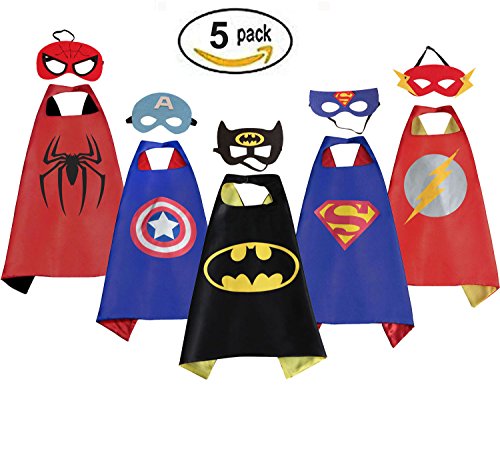 Mizzuco Comics Cartoon Hero Dress Up Satin Cape with Felt Mask Costume 5pcs
