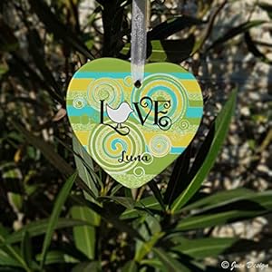 Bird LOVE green – Ornament pet, tile personalized with name, keepsake pet, christmas bauble, pendant, gift bird, Christmas gift