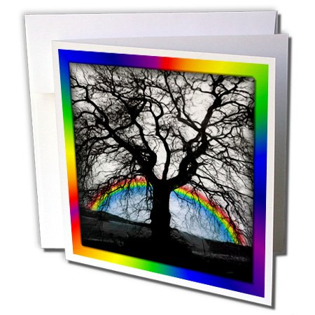 3dRose gc_41430_2 6 x 6-Inch "Tree and Rainbow" Greeting Card (Pack of 12)