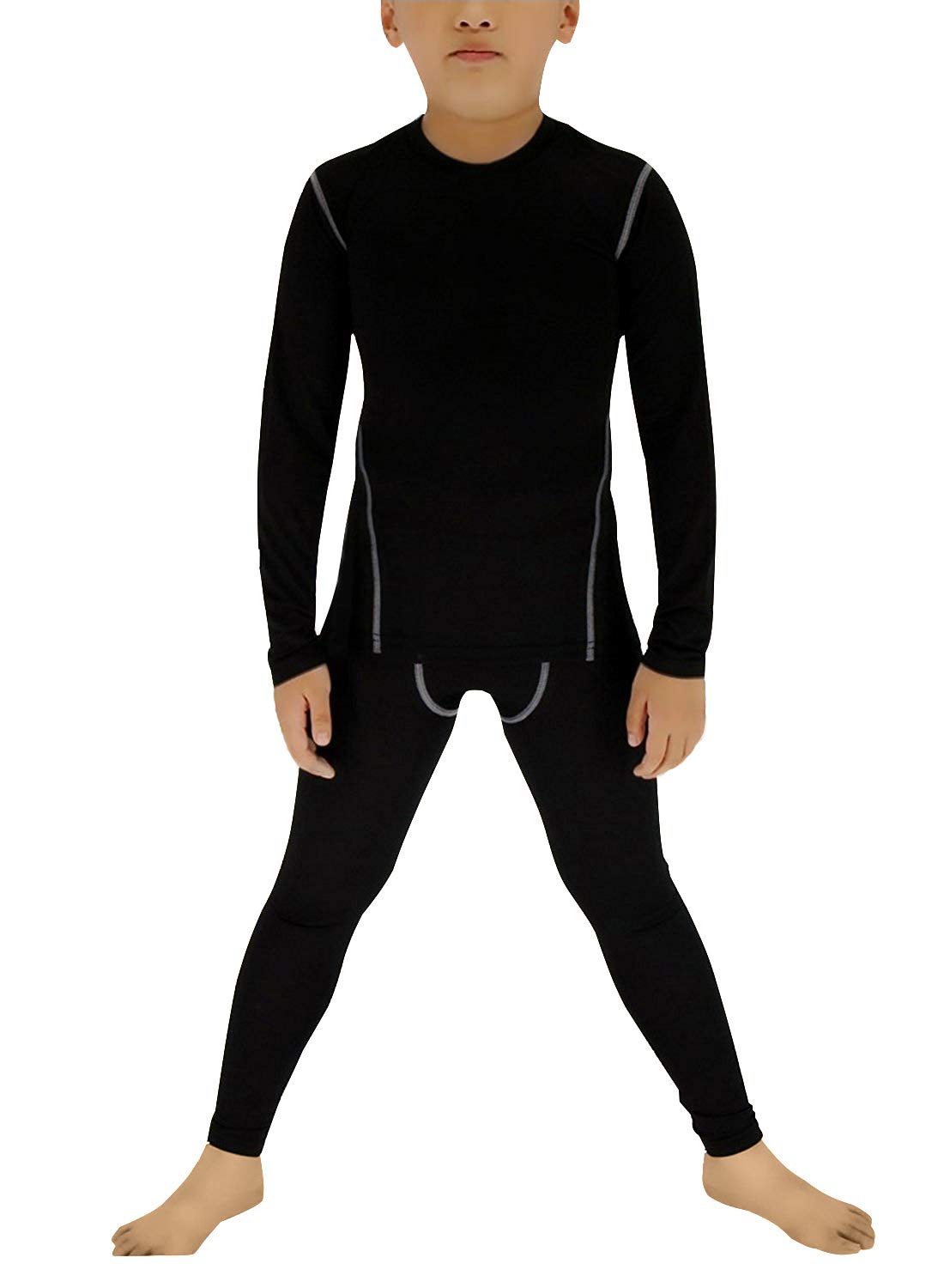 Minghe Boy's Ski Thermal Underwear Set Long John Skin Base Layer Tops and Bottom Moisture Wicking,5,Black