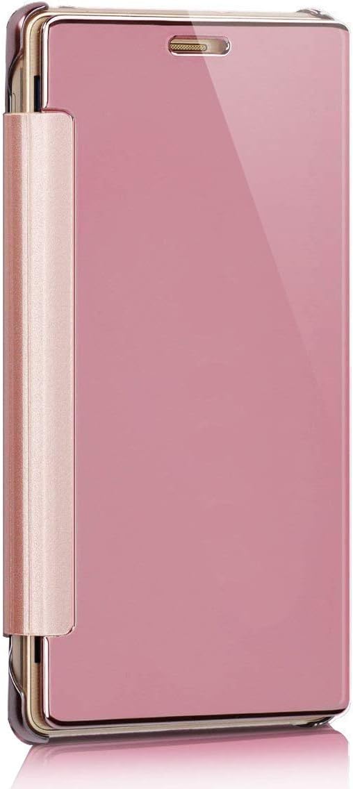 LG G6 Case,Surakey Luxury Mirror Makeup Plating Flip Case Glitter Crystal Hard PC PU Leather Bookstyle Foldable Protective Wallet Case Cover Shell Bumper for LG G6,Rose Gold