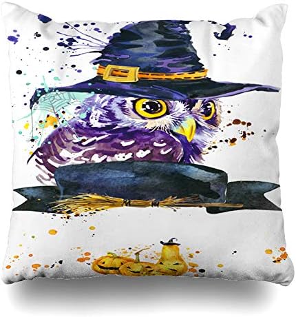 Kutita Decorative Pillows Covers 16 x 16 inch Throw Pillow Covers,Halloween Owl Watercolor Holiday Abstraction Autumn Bird Cat Dark Eagle Ghost Pattern Double-Sided Decorative Pillowcase