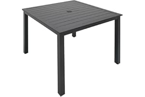 Virvla Patio Dining Square Table Outdoor Steel Table with Umbrella Hole 37" x 37" x 28"