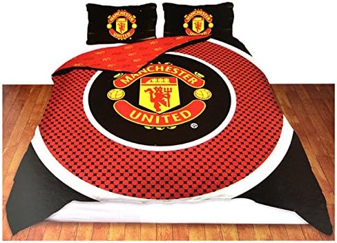 Manchester United FC Official Bullseye Reversible Duvet Cover Bedding Set (Full Bed) (Red/Black/White)