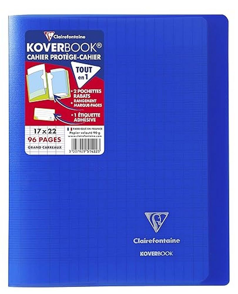 Clairefontaine 951422C - One Navy Blue Koverbook Stapled Notebook - Dimensions: 17x22 cm - 96 Seyes Ruled Pages - White Vellum Paper 90 g - Polypro Cover — image 1