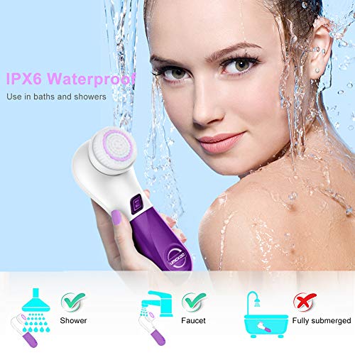 UMICKOO Facial Cleansing Brush with 5 Face Brush Heads,Waterproof Spin Cleansing System and Gentle Exfoliating for All Skin Types(Purple)