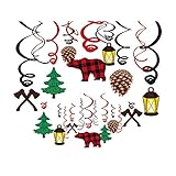 CC HOME Lumberjack Party Supplies,Buffalo Plaid Hanging Swirl Decoration,Camping Theme Buffalo Plaid Party Streamer Decorations for Buffalo Plaid Birthday Party,Lumberjack Baby Shower Decorations