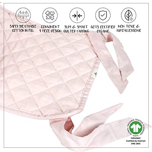 MakeMake Organics Organic Crib Bumper Pad GOTS Certified Organic Cotton Crib Bumper Pads Breathable Cotton Quilted Thinner Safe Hypoallergenic 4 PC Set Standard Crib Liner Girls (160"x10", Blush Pink)