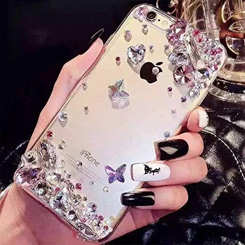Cistor Glitter Case for Samsung Galaxy Note 9,Luxury 3D Handmade Bling Diamond Gemstone Shiny Jeweled Flower Butterfly Pattern Protective Case Transparent Hard PC Back Cover for Samsung Galaxy Note 9