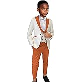 Boy's Suit 3 Piece Slim Fit Formal Suits for Kids Wedding Ring Bearer Outfit Jacquard Blazer Vest Pants Set