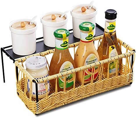 Home Kitchen Spice Rack Organizer, Rattan Woven Storage Basket, Kitchen Bathroom Storage Rack with Basket