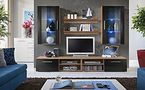 Oregon TV Wall Units / Entertainment Centers / TV Furniture / TV Consoles / Capacity Living Room Furniture / up to 50" inch TV with distribution as in photo (light wood &amp; black)